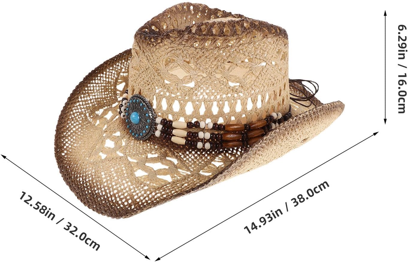 Housoutil Vintage Retro Western Straw Cowboy Hat for Men and Women, Breathable and Shape-retaining Beige Sun Hat, for Western Theme Party and Christmas Party