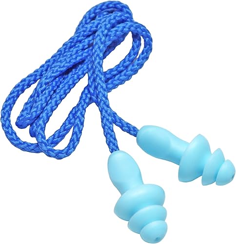 Miniatura 4 de 25 pares de tapones para los oídos con cable de silicona suave, reutilizables, con cancelación de ruido para protección auditiva, dormir (azul)