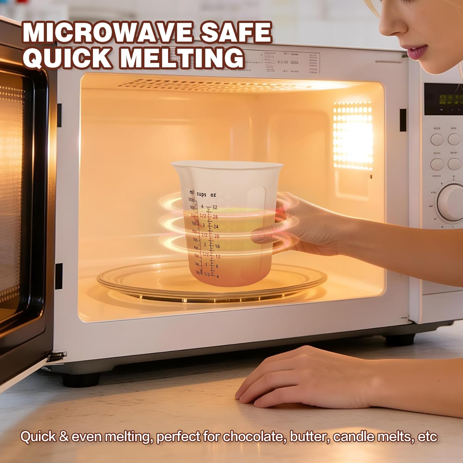 Silicone Measuring Cups 4-Pack Set, (1/2, 1, 2, 4 Cup) Reusable Silicone Cup for Prepping Cooking Baking Supplies, Melting Butter Chocolate 125ml 250ml 500ml 1000ml Dishwasher Microwave Safe