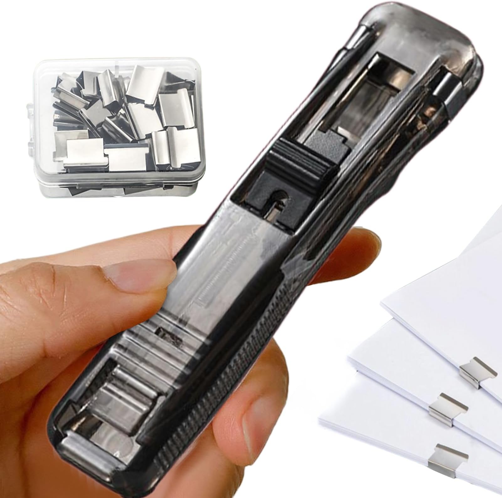 Push Clip Stapler,Reusable Document Binding,Push Clip Dispenser | for Home School Classroom Desktop Paper Document Documents Bills Files Books