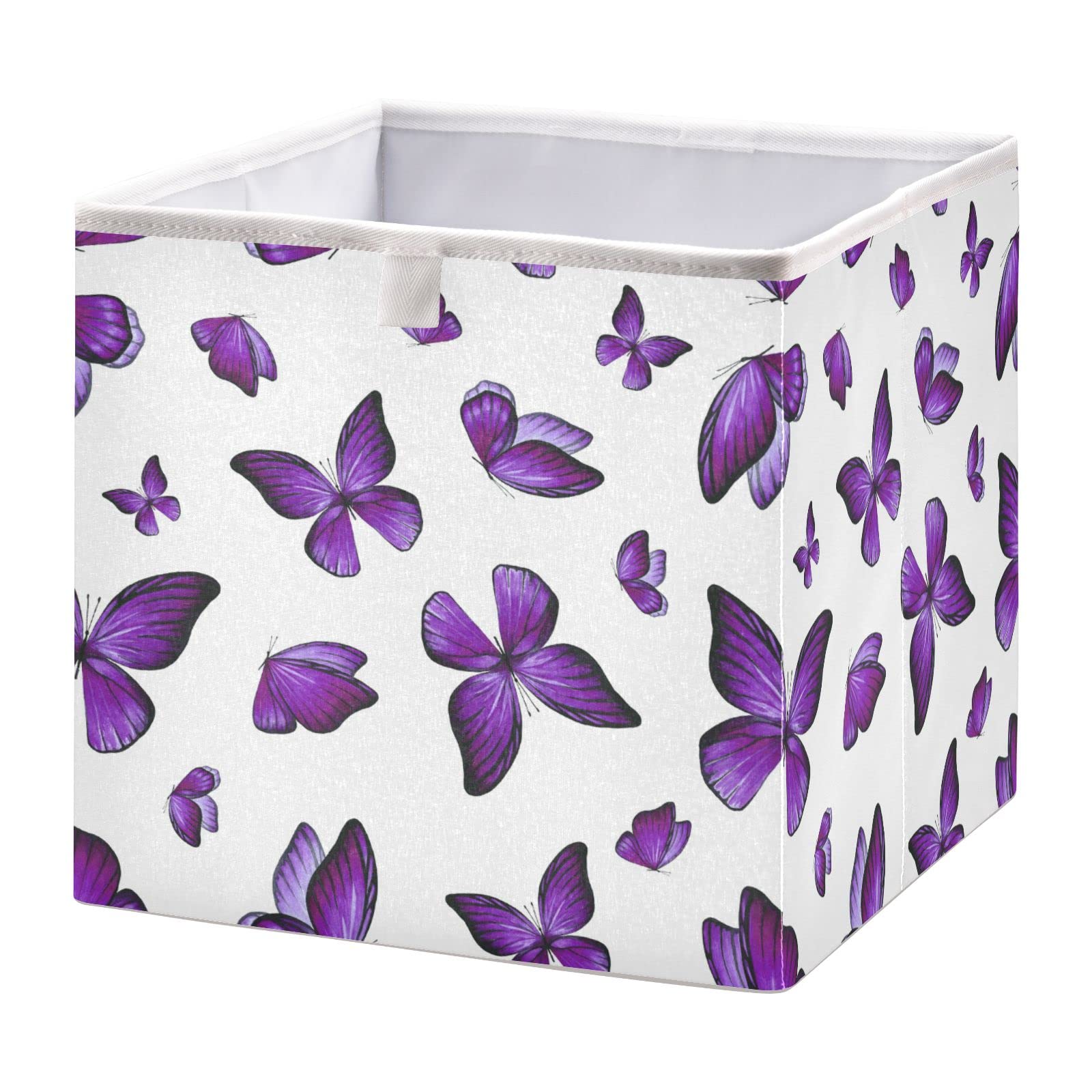 Kigai Watercolor Purple Butterfly Cube Storage Bin, Large Foldable Organizer Basket for Toys, Shelves, Laundry, Nursery -11 x 11 x 11 in