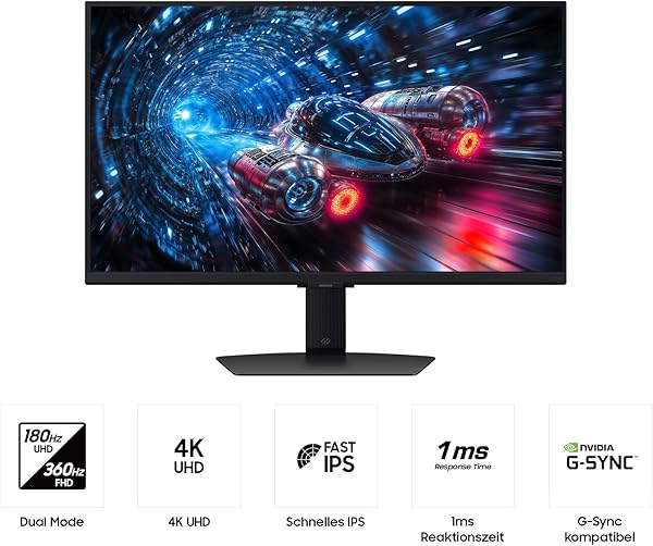 Samsung 27 Zoll Odyssey G70F Gaming Monitor, PC-Bildschirm mit IPS-Panel, 3.840 x 2.160 Pixel (UHD), 180 Hz (4K)/360 Hz (Full HD), 1 ms (G/G), AMD FreeSync Premium Pro, NVIDIA G-Sync, LS27FG702EUXEN - 4