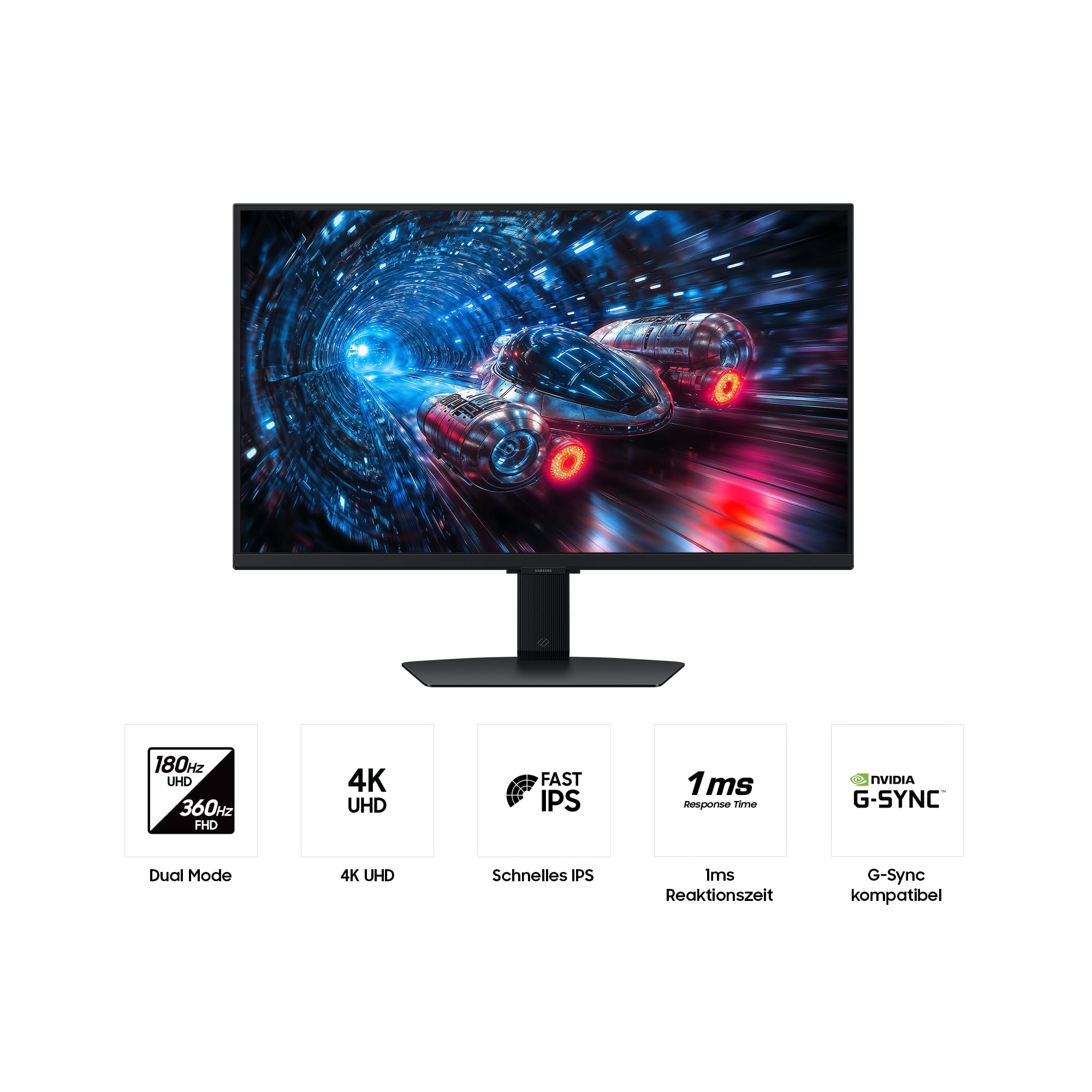 Samsung 27 Zoll Odyssey G70F Gaming Monitor, PC-Bildschirm mit IPS-Panel, 3.840 x 2.160 Pixel (UHD), 180 Hz (4K)/360 Hz (Full HD), 1 ms (G/G), AMD FreeSync Premium Pro, NVIDIA G-Sync, LS27FG702EUXEN - 5