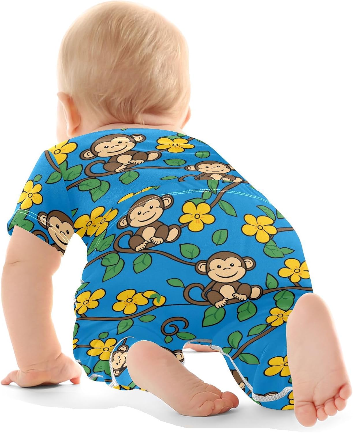 vvfelixl Baby Clothes Retro Blue Monkey Baby Bodysuits Set Unisex Short Sleeve Babys Pants Sets 0-3M