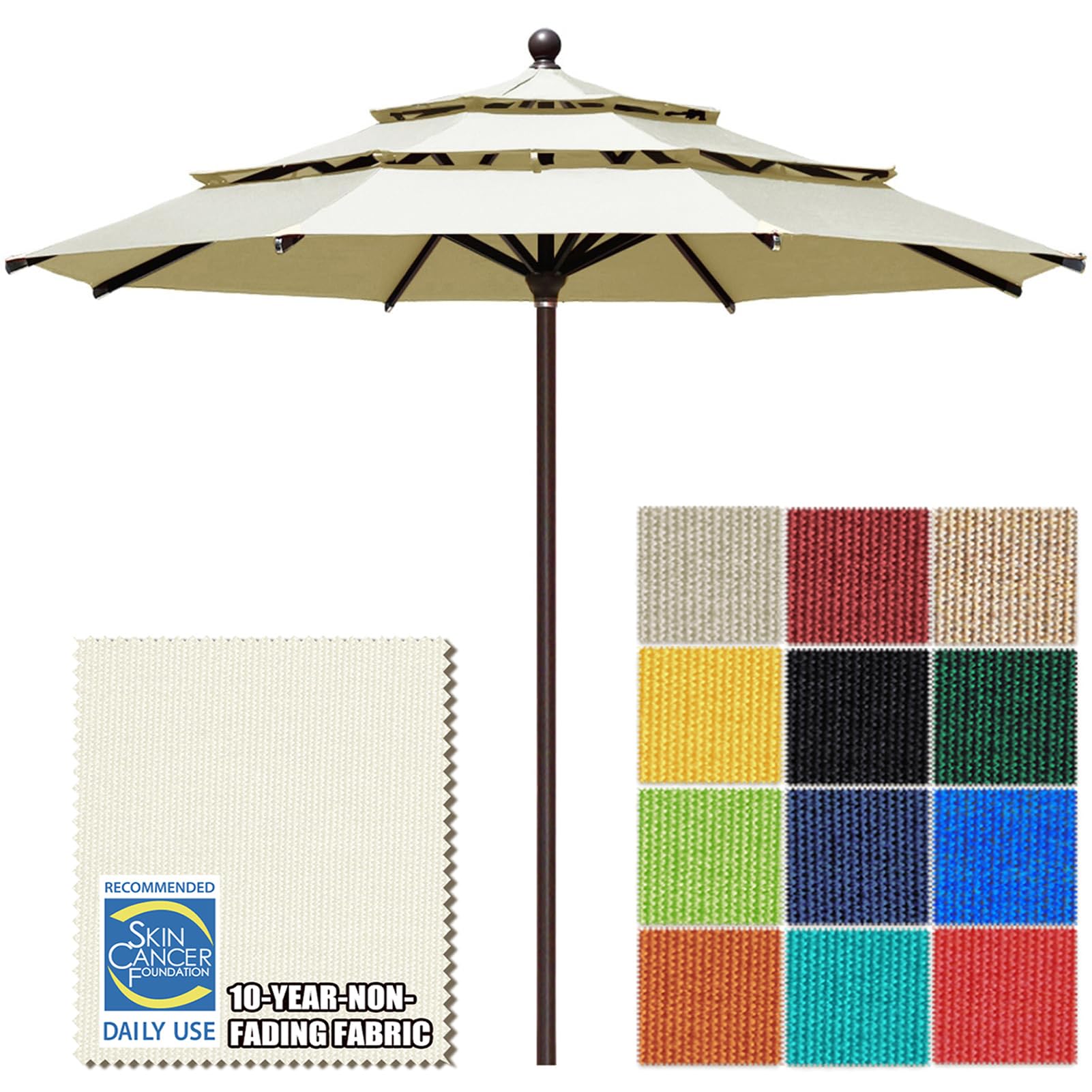 Photo 1 of EliteShade USA 10-Year-Non-Fading 11ft 3-Tier Market Patio Umbrella, Commercial Grade Outdoor Table Umbrella with Cylinder Push-Up, Windproof & UPF 50+ UV Protection, Heavy Duty Ventilation for Garden, Deck, Pool, Backyard, Beach & Bistro, Natural