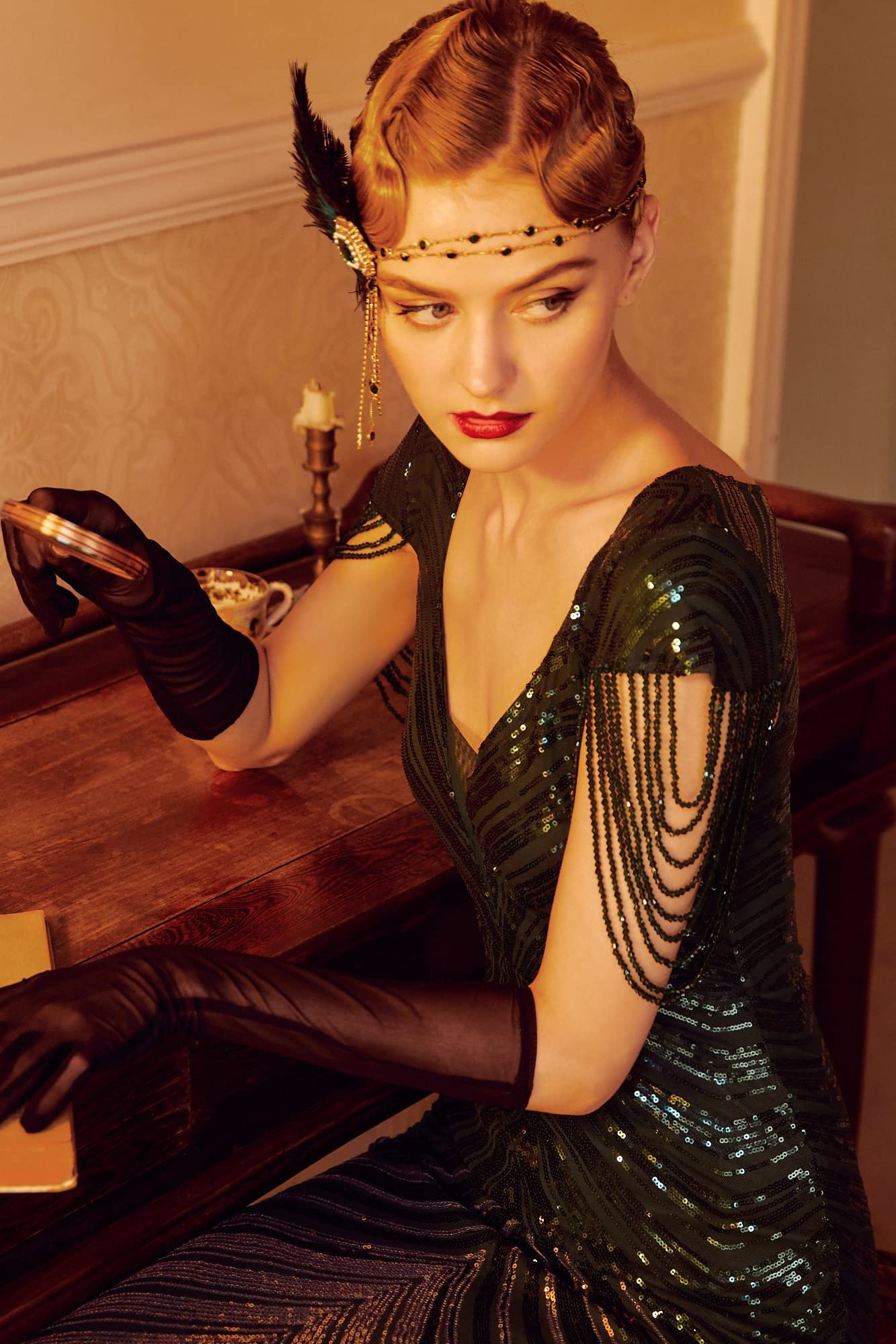 IYOU 1920s flapper hoofdband groen Great Gatsby hoofddeksel kristallen vintage festival haaraccessoires voor vrouwen