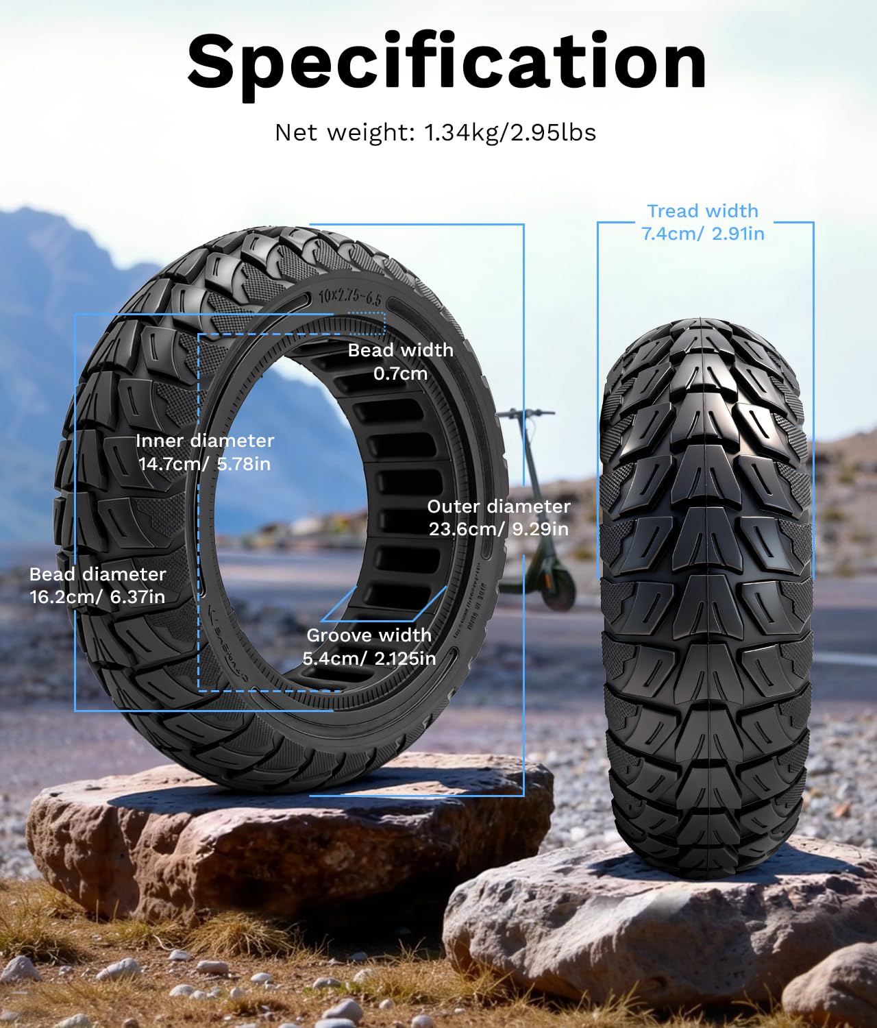 Pneumatico solido 10 x 2.75 per monopattino elettrico, pneumatico TUBELESS 70/65-6.5, compatibile con Hover-1 Alpha, JOYOR S, Hiboy Titan PRO, anti-creving, alta aderenza