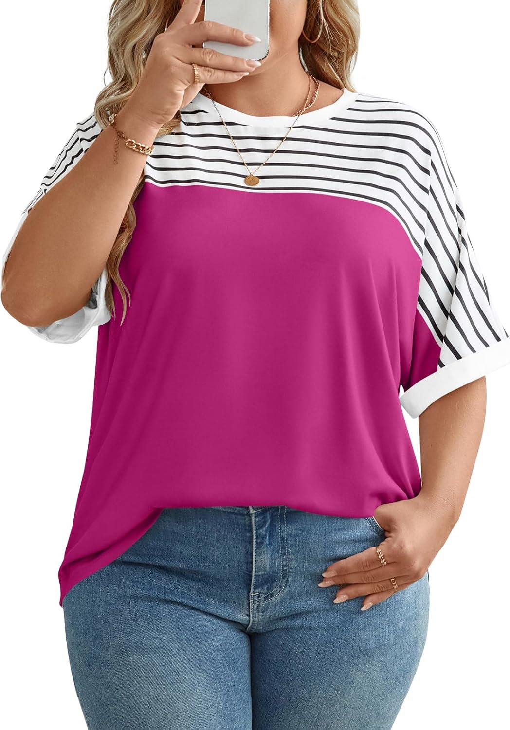 LUYAA Womens Plus Size Tops Short Sleeve Summer T-Shirts Crewneck Loose Casual Tunic Blouse L - 5XL