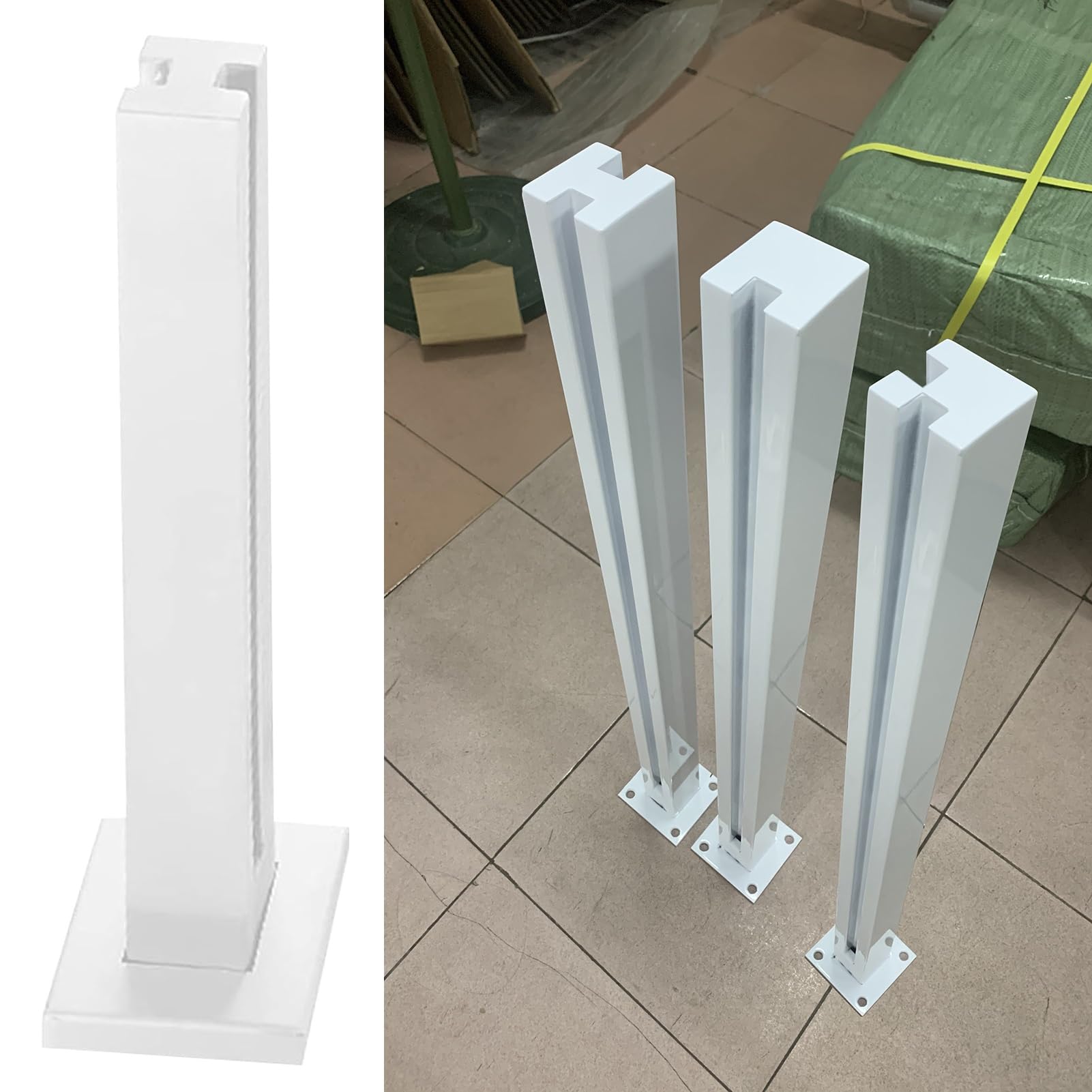 Poteau de clôture carré en acier inoxydable 304 blanc 50-130 cm avec pince de fixation pour balustrade, idéal pour extérieur et clôture