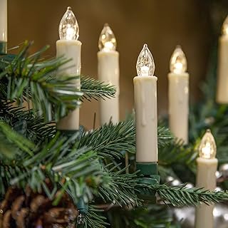 Set of 10 Flameless Electric LED Candles â€“ Clip-On Christmas Tree Lights â€“ Battery Operated, Remote Controlled, Dimmable, Flickering and Steady Light (3.5