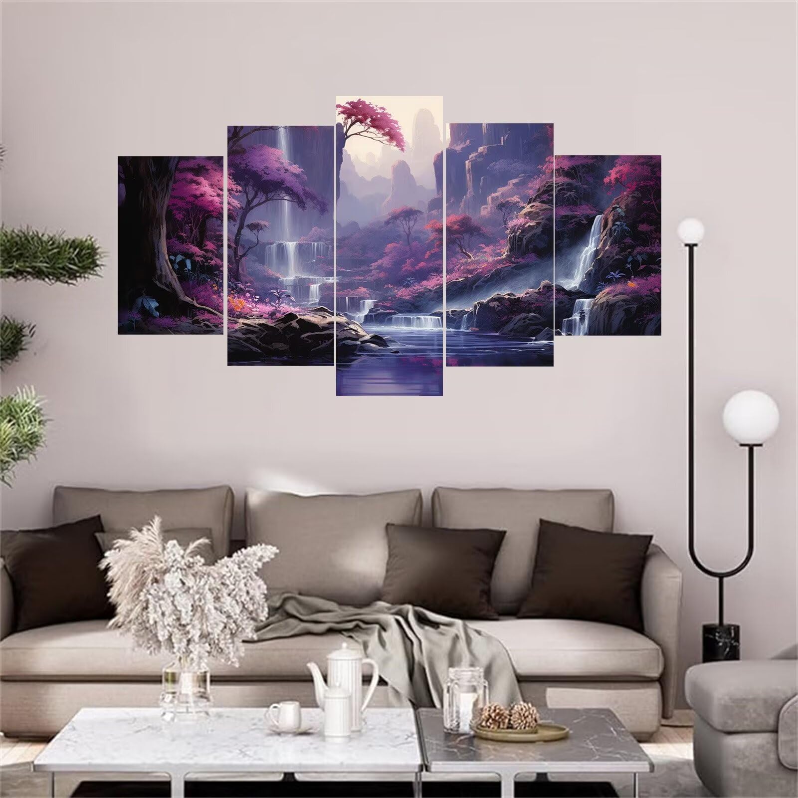 Diamond Painting 5 Pièces Scénario de cascade Peinture Diamant adulte Point de Croix Kit Complet, Broderie Diamant Painting Grand Format Puzzle Art pour Décoration Maison Cadeau 150x90cm E-8489