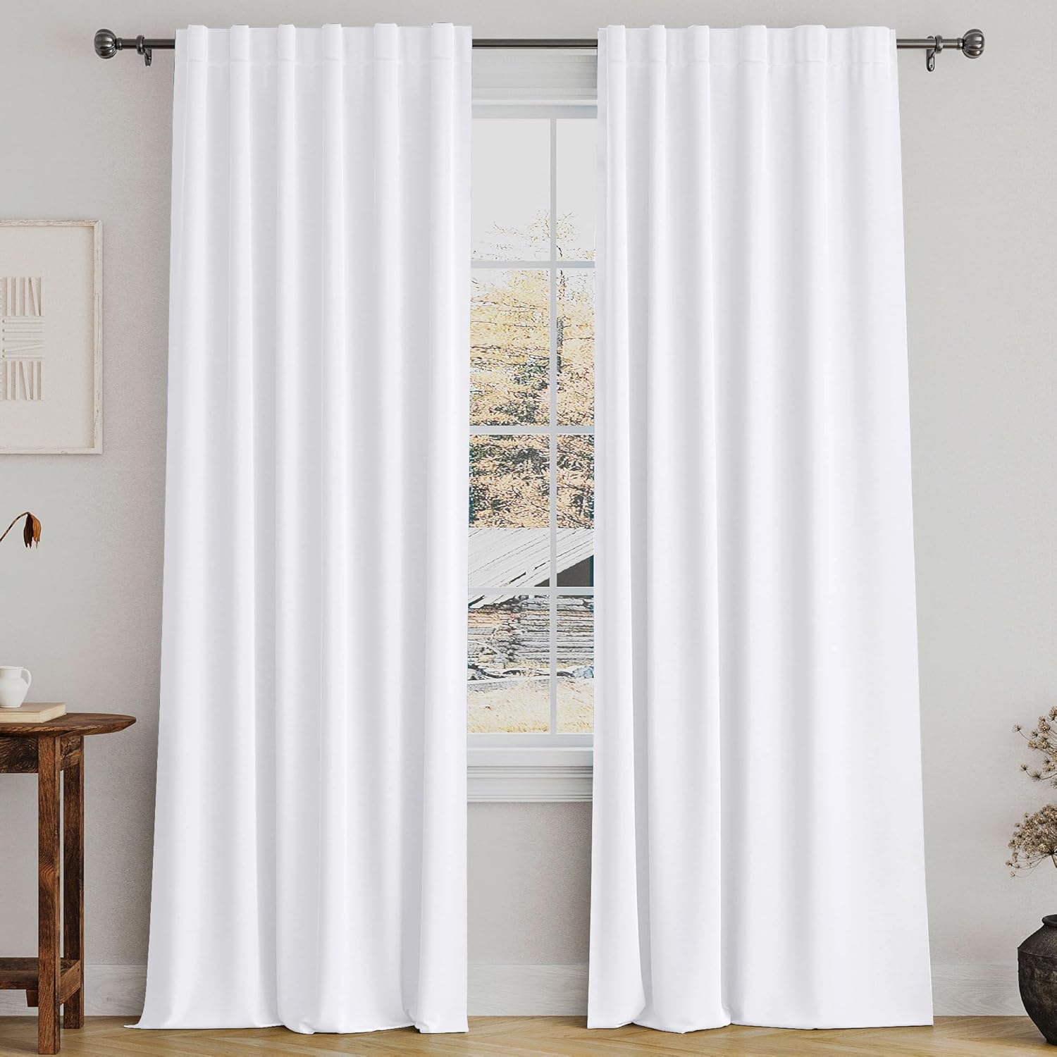 Turquoize White Curtains 96 Inch Insulated Thermal White Curtains for Bedroom Back Tab Rod Pocket Room Darkening Curtains for Living Room, 52" W x 96" L inch (Set of 2 Panels), Pure White 52"W x 96"L (Pack of 2) Pure White