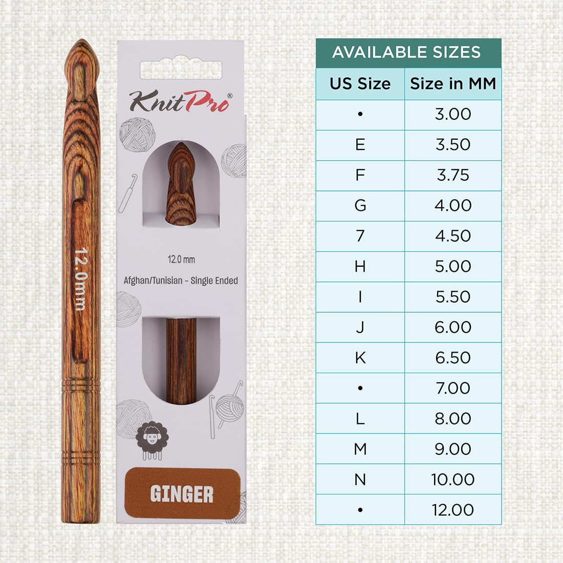 KnitPro Ginger Single Ended Crochet Hook, Brown, 12.00mm - Image 4