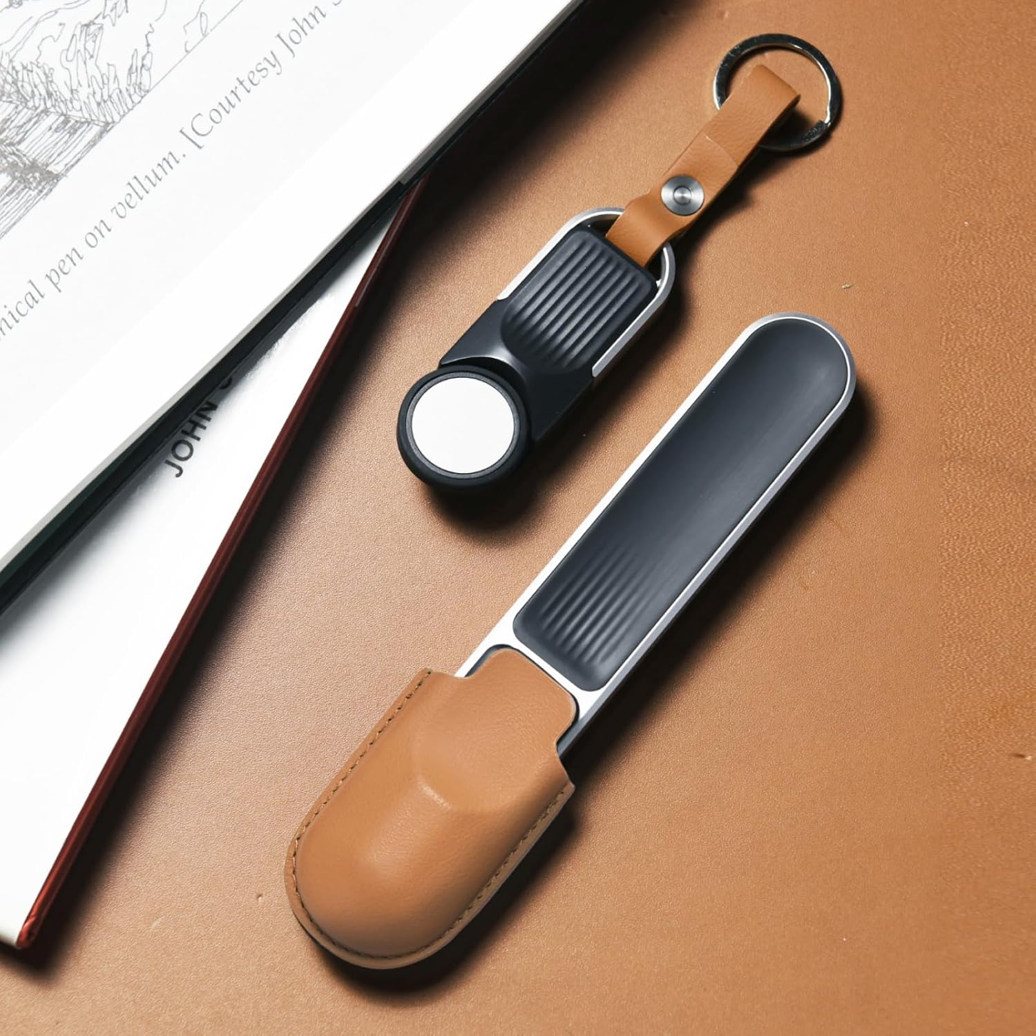 HOZO NeoRulerGO Digital Tape Measure,Brown Microfiber Leather Case and NeoPencil Case Combo,Enhances Grip and Convenience, Perfect for Precision Work,Easy to Carry and Secure