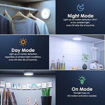 Motion Sensor Puck Light with Remote, Cool White, 12-Pack
