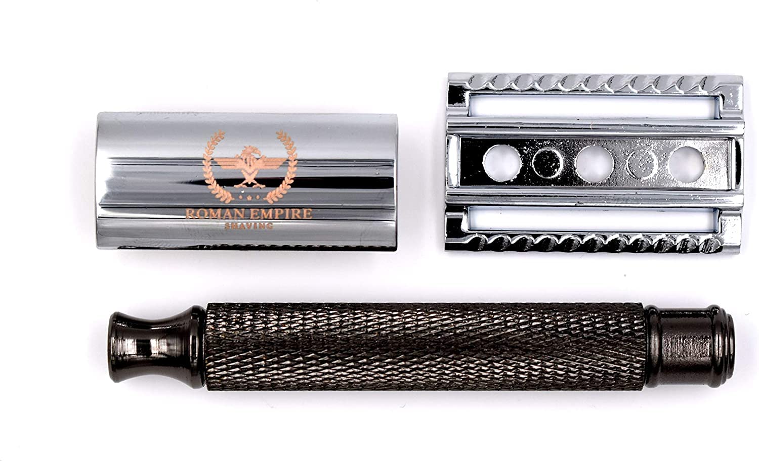 Maszynka do Golenia na Żyletki Caesar Gun Metal – Roman Empire Shaving, Klasyczna Stalowa Maszynka z 20 Żyletkami Astra, Derby, Shark i Treet