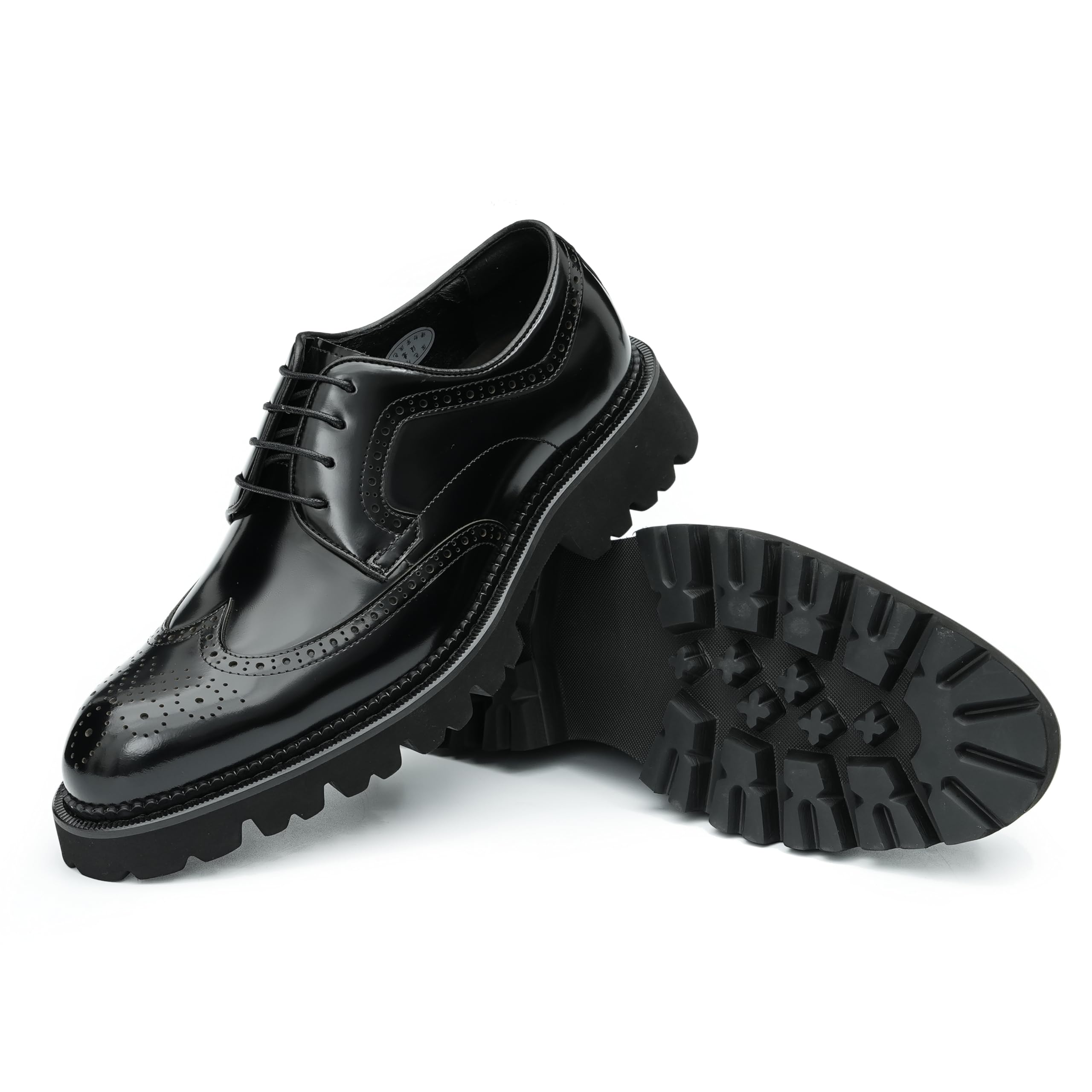 Genérico Brogues en Cuero Charol con Suela Gruesa para Hombres Zapatos de Vestir Formales con Cordones