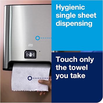 Tork Matic Hand Towel Roll Dispenser, Stainless Steel, H1, 461202 | with Intuition Sensor, Image, One-at-a-Time Dispensing, Wall Mount