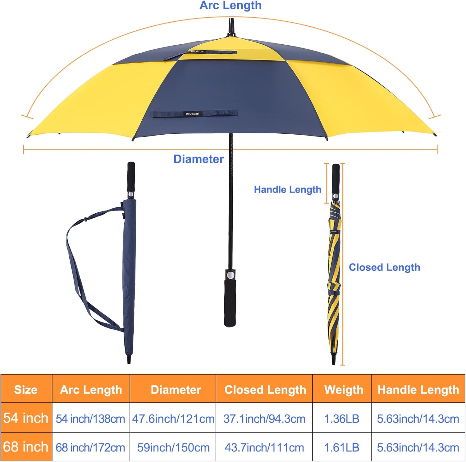 Vented Golf Umbrella 54/62/68 Inch Automatic Extra Large Windproof Oversize Stick Rain Umbrellas For Man and Woman Can Shade For Golfer And Family