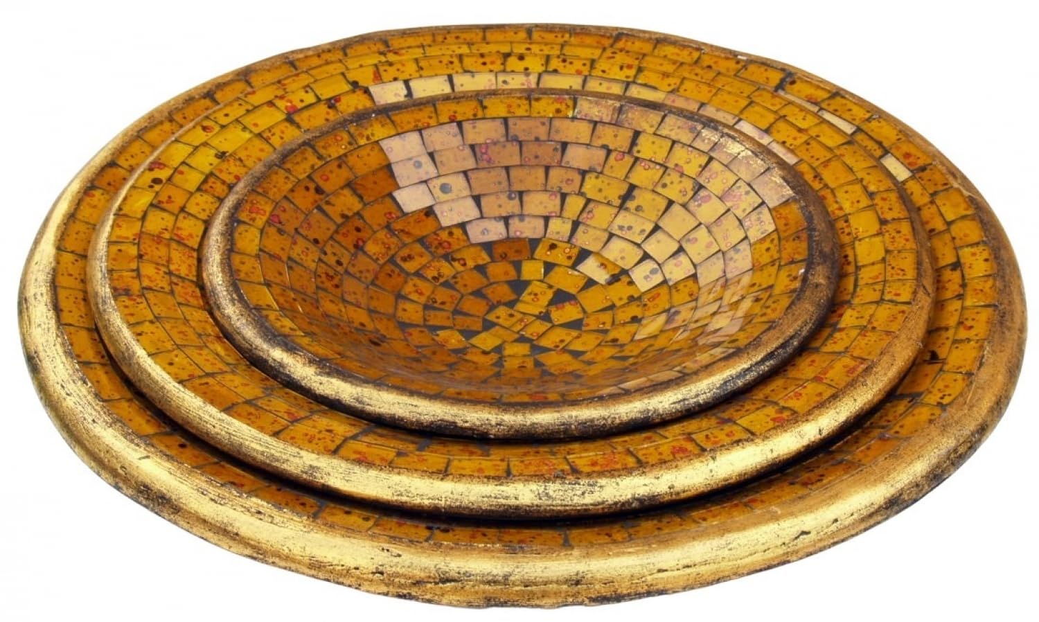 Guru-Shop Mosaico Amarillo del Tazón de Fuente Redondo, Tamaño: Pequeña (Ø 29 Cm), Cuencos de Mosaico