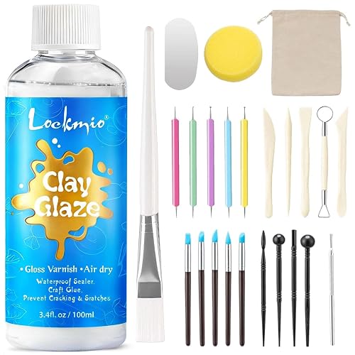 3.4FL OZ Air Dry Clay Glaze & 25pcs Tools Kit,