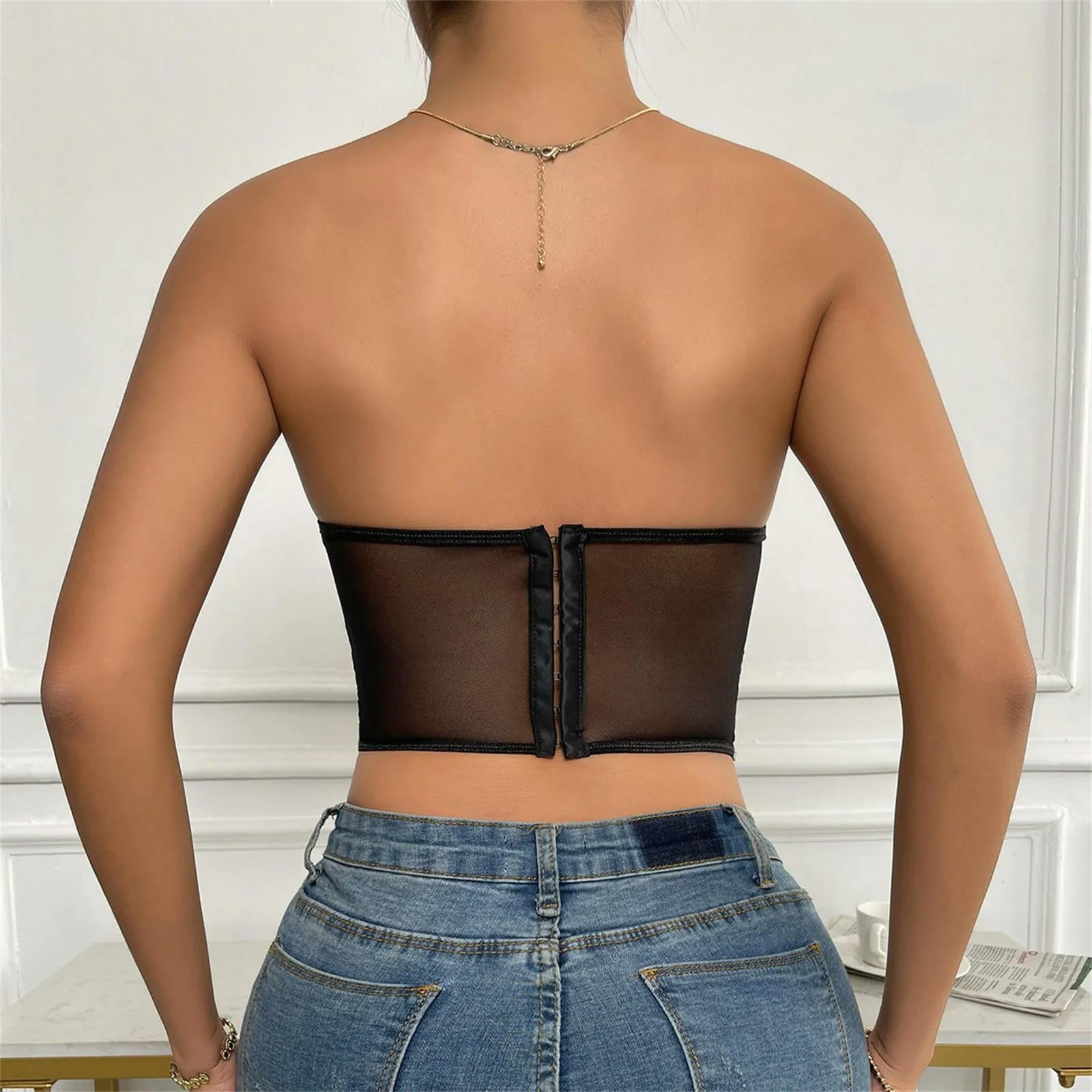 HAAR Top Bustier Aderente Rose Ricamato Giubbotto Corsetto In Pizzo Femminile Prospettiva Di Moda Top Source Wate Senza Spalline Club.