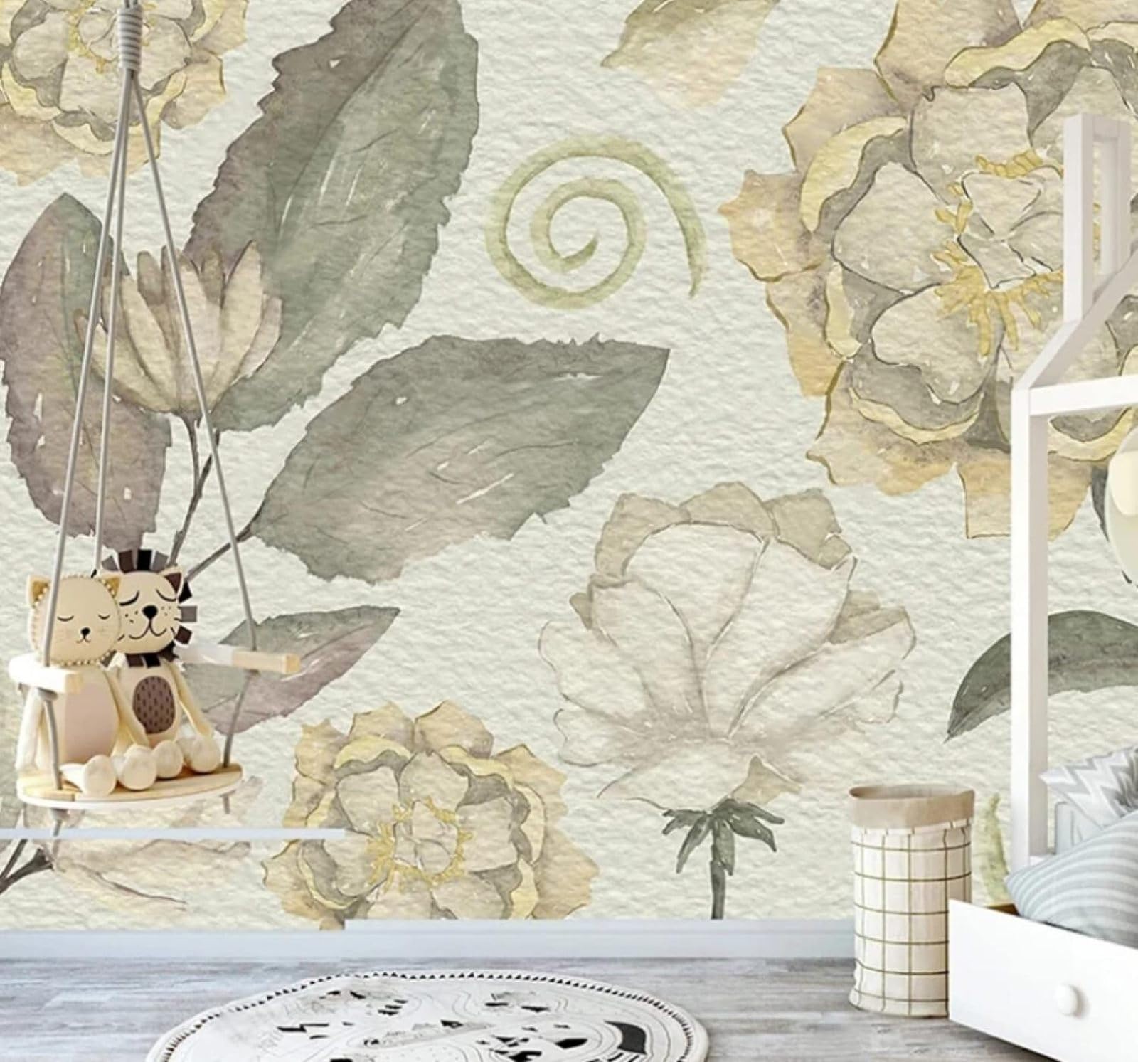 Wallpaper-3D-Xlm 350Cm×256Cm(B×H) Hand Drawn Vintage Understated Plants Flowers 3D Wallpaper Easy Install Feature Office Living Room Sofa Bedroom Tv Background Wall Decoration-350Cm×256Cm