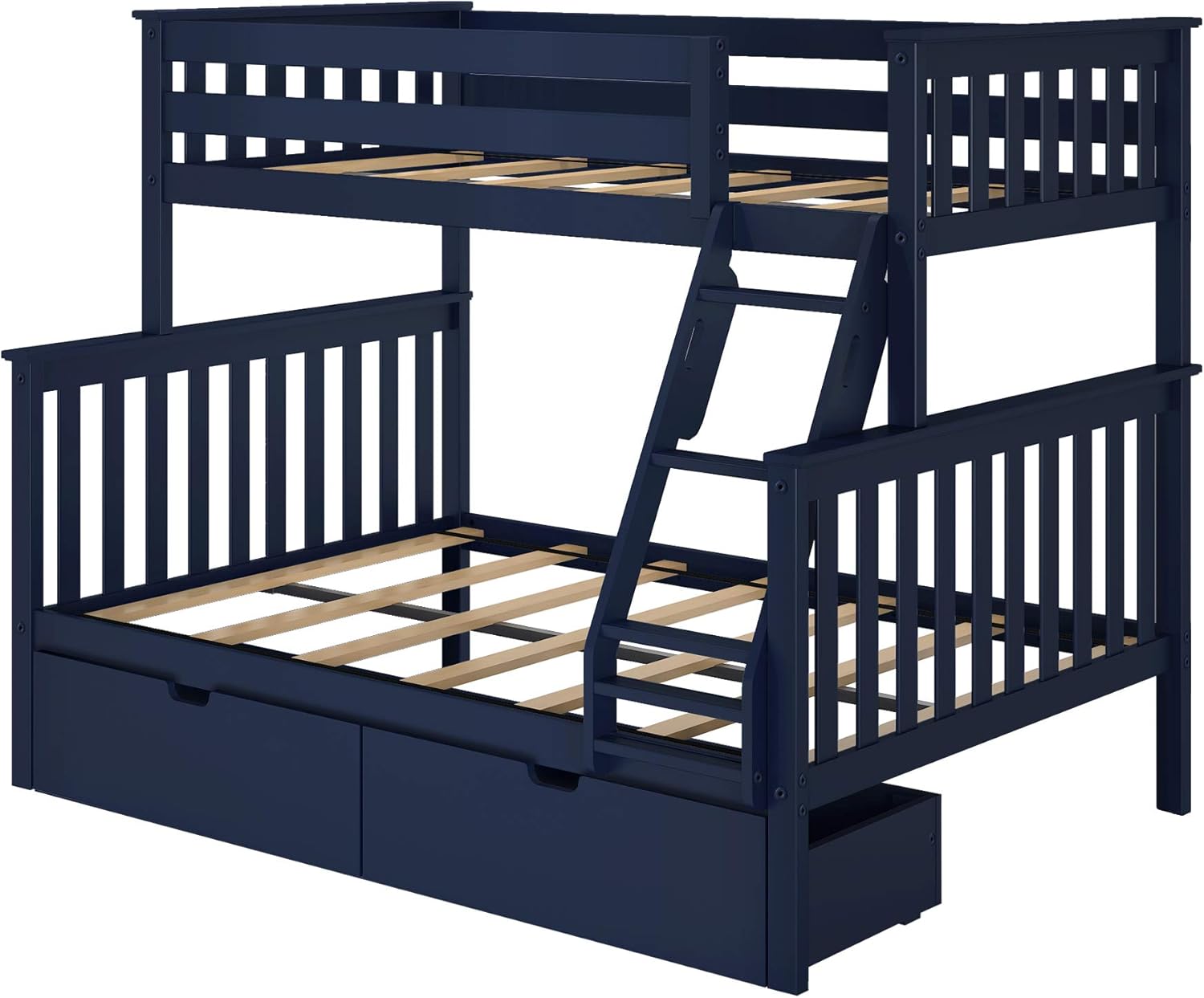 Max & Lily Bunk Bed, Twin-Over-Full Wood Bed Frame for Kids with Storage Drawers, Blue