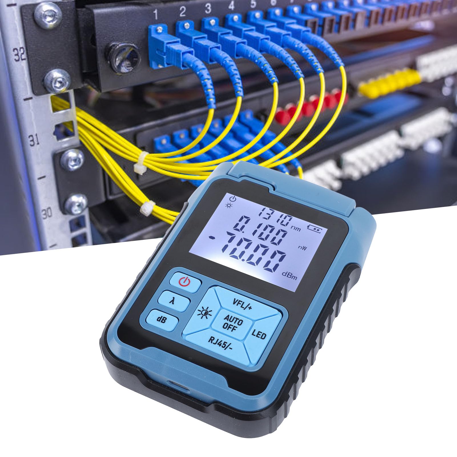Probador de Fibra Óptica, -70 a +10 dBm Medidor de Potencia de Fibra Óptica Portáti con Universal FC/SC/ST