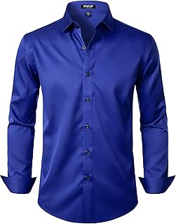 Men's Stretch Wrinkle Free Dress Shirts Formal Wedding Prom Long Sleeve Slim Fit Button Down Shirt - Buy now