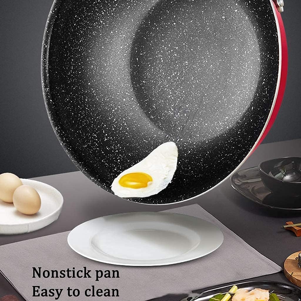 Fry Pans Skillets Cooking Pan Frying Pan with Lid,Home Kitchen Pan Non-Stick Pan, Wok Fried Egg Steak Pan General Purpose for Gas Stove (Color : Red, Size : 28 * 8cm) (Red 28 * 8cm)