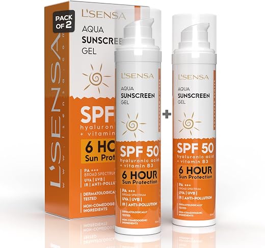 L'SENSA Sunscreen SPF 50 P+++, (Pack of 2) 6hr Sun Protection &amp; Waterproof, Made with Korean Technology, Free from Oxybenz...
