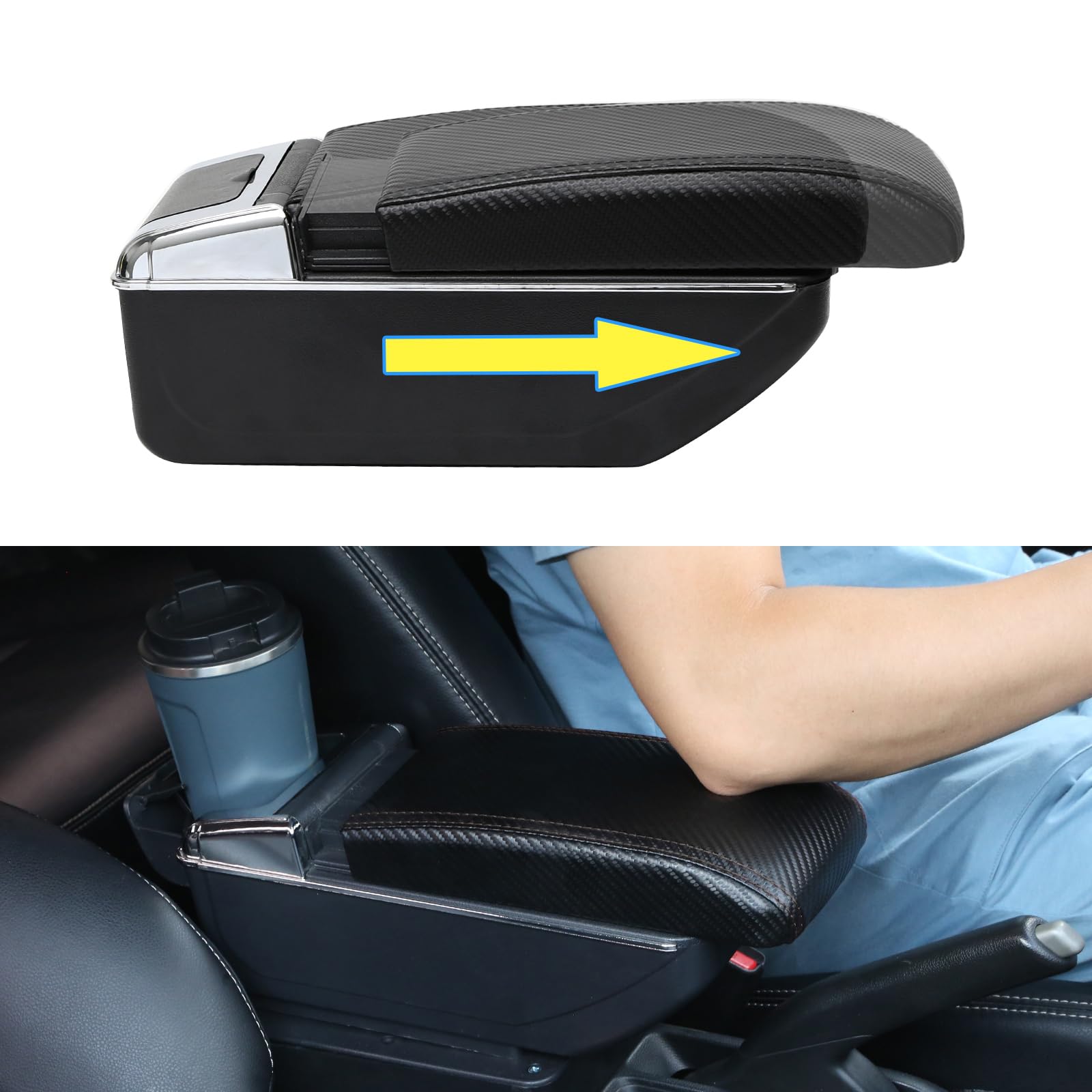 YJYWZH für Audi TT Armlehnen Doppelschicht Mittelkonsole Große Aufbewahrungsbox mit Getrankehalter Kohlefasermuster