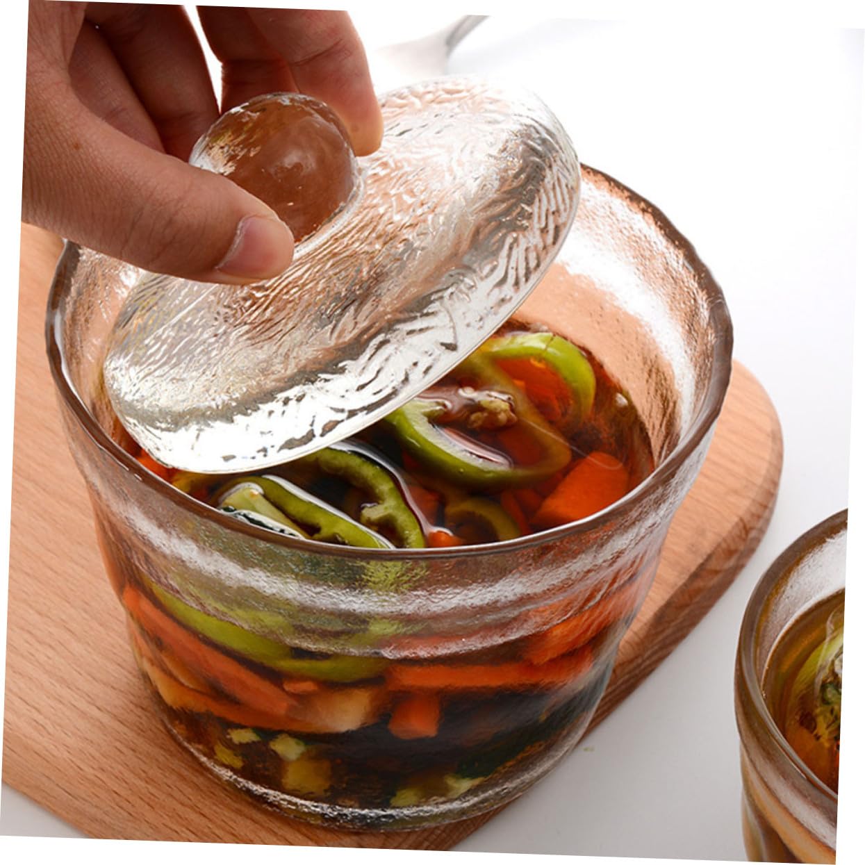 Barattolo per Sottaceti Ermetico in Vetro Contenitore Trasparente per Fermentazione Vegetali Stile Giapponese con Coperchio Pesante per Kimchi e Conservazione Alimentare in Cucina