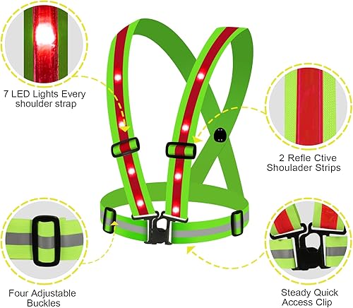 Miniatura 2 de TAGVO LED Reflective Safety Vest with Storage Bag USB Charging LED Reflective Vest Night Light up Vest Adjustable Elastic Running Gear Reflector
