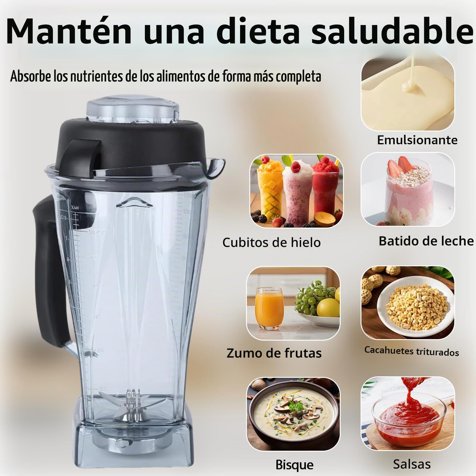 Petyoung Recipiente transparente para licuadora de frutas de 64 onzas, vaso transparente para batidora de frutas, taza con tapa de hoja a prueba de derrames, apto para Vitamix