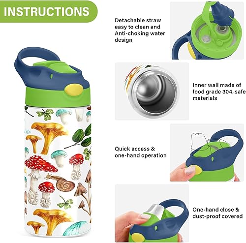 Miniatura 5 de Fall Thanksgiving Colorful Mushrooms Kids Water Bottle with Straw Insulated Stainless Steel Kids Water Bottle Thermos for School Boy Girl Reusable