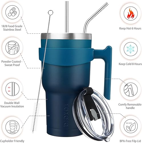 Miniatura 257 de BJPKPK 30 oz Tumbler With Handle And Straw Stainless Steel Insulated Tumbler Cups For Water Or Ice Coffee,Blood Moon