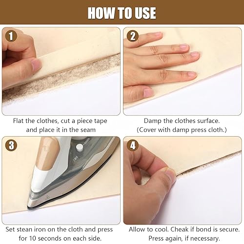 Miniatura 4 de Outus 2 rollos de cinta de dobladillo de tela adhesiva para planchar sin coser para pantalones cada uno 1/2 pulgada