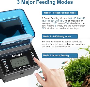fishkeeper Automatic Fish Feeder Rechargeable, 3 Feeding Modes USB