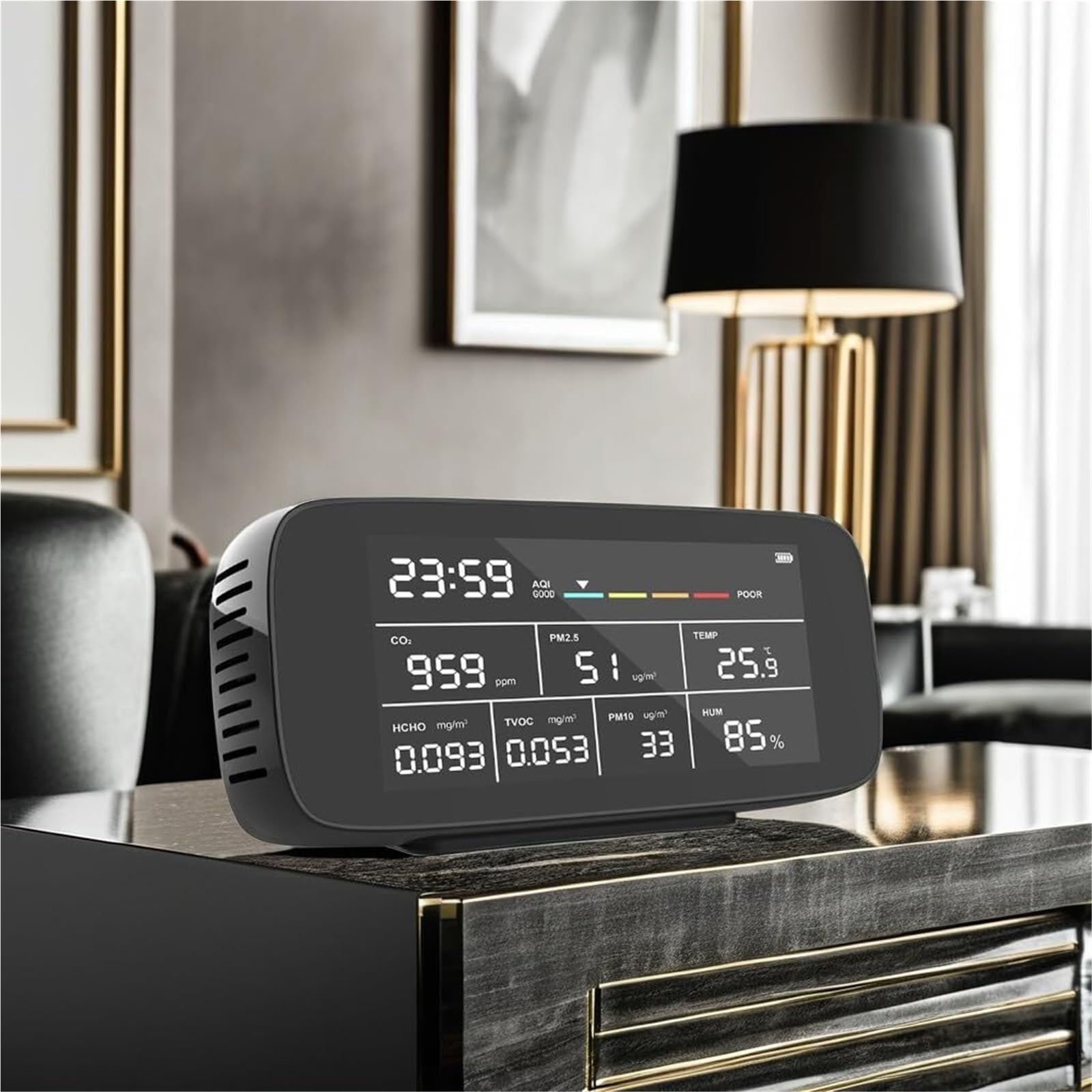 Monitor de co2, Detector De Calidad del Aire DM197 9 En 1 CO2/PM2.5/HCHO/Sensor, Pantalla LCD para el hogar(DM197)