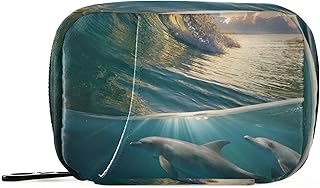 Tarity Beautiful Dolphins Weekly Pill Organizer with Bag 7 Days Pill Box Case Large Pill Container Travel Medicine Organizer Portable Daily Planner Pill Holder Dispenser for Vitamin Fish Oil Supplemen