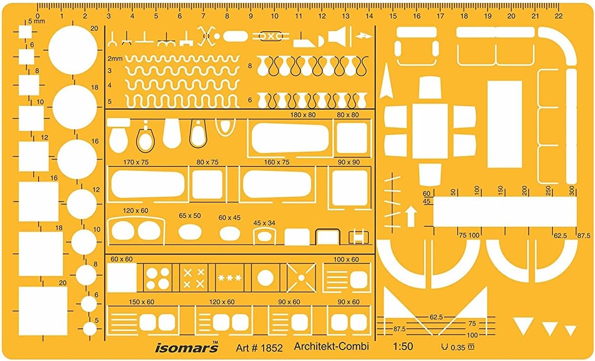 Isomars 1:50 Architect Combination 1:50 Scale Technical Drawing Drafting Template Stencil For Architect, Interior Design and Drafting Students