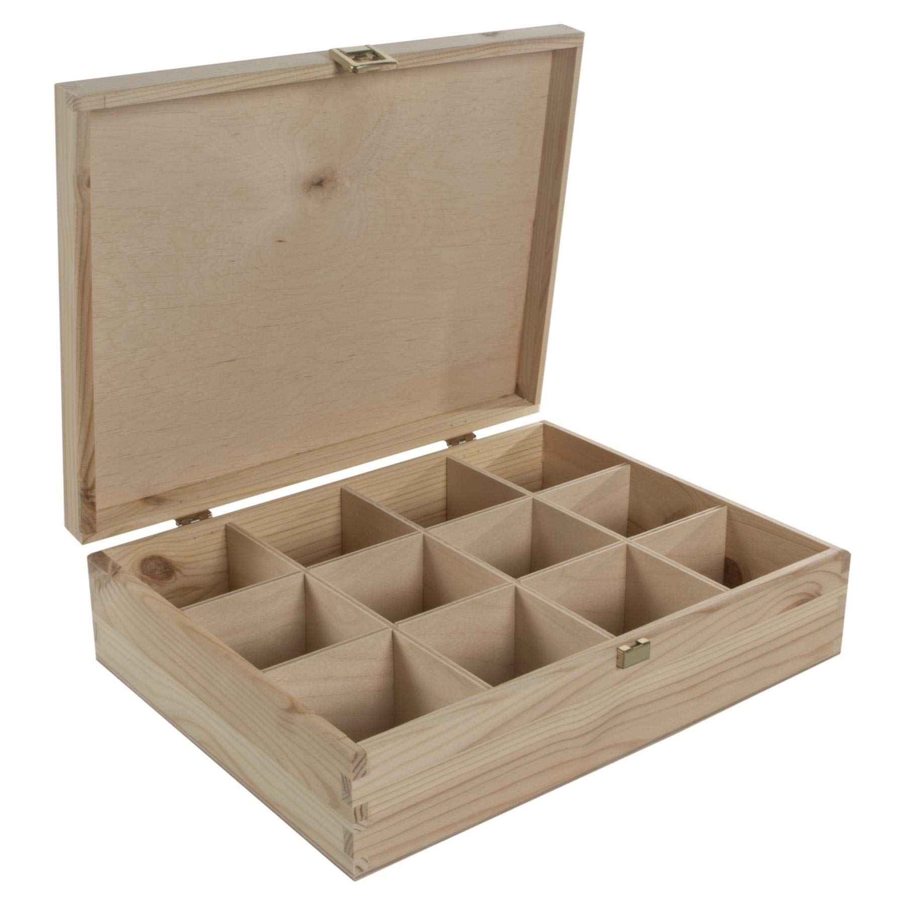 Woodeedoo Large Rectangular Pine Box 12 Compartments Gold Clasp For Tea Bags Crafts Gifts Memories Keepsakes 29 X 22.5 X 8.5 Cm from B&Q