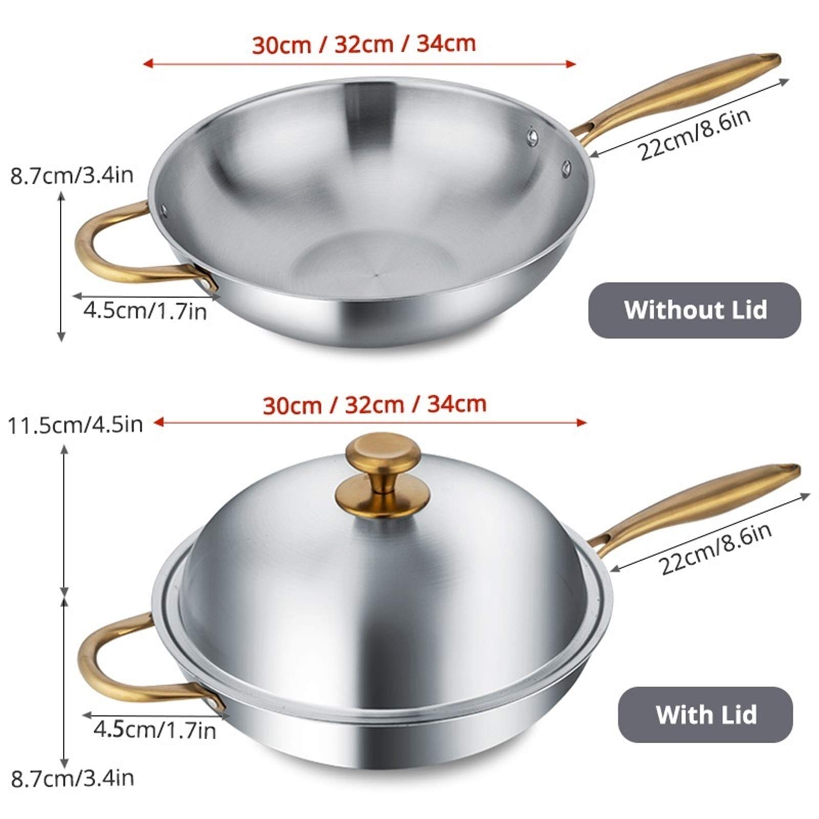 ZXFDMSWJ Wok Antiadherente Acero Inoxidable 304 Hogar Sin Recubrimiento Menos Humo Cocina De Inducción Multifunción Gas para Cocinar Sartén (Color : Wok 34)