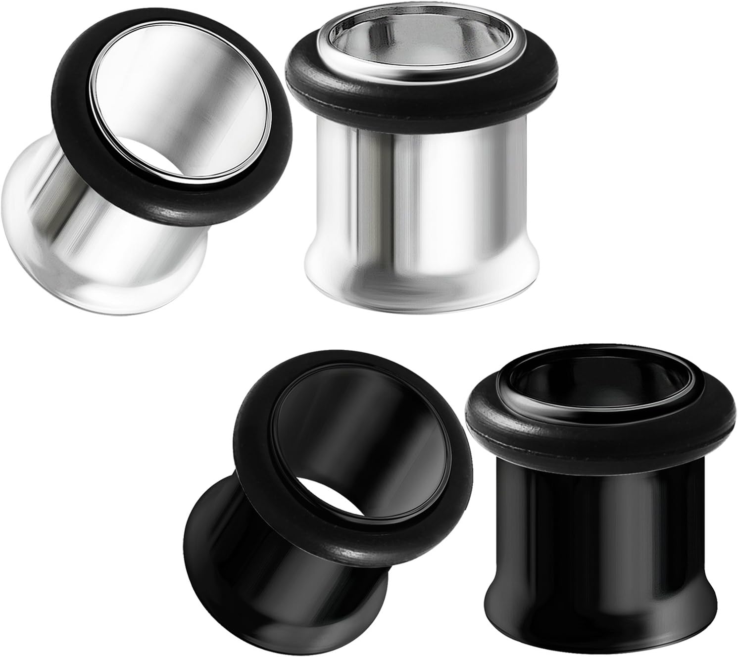 2 Pairs 316L Surgical Steel Black anodized Single Flared Piercing Jewelry Stretcher Ear Plug Earring Lobe Tunnel