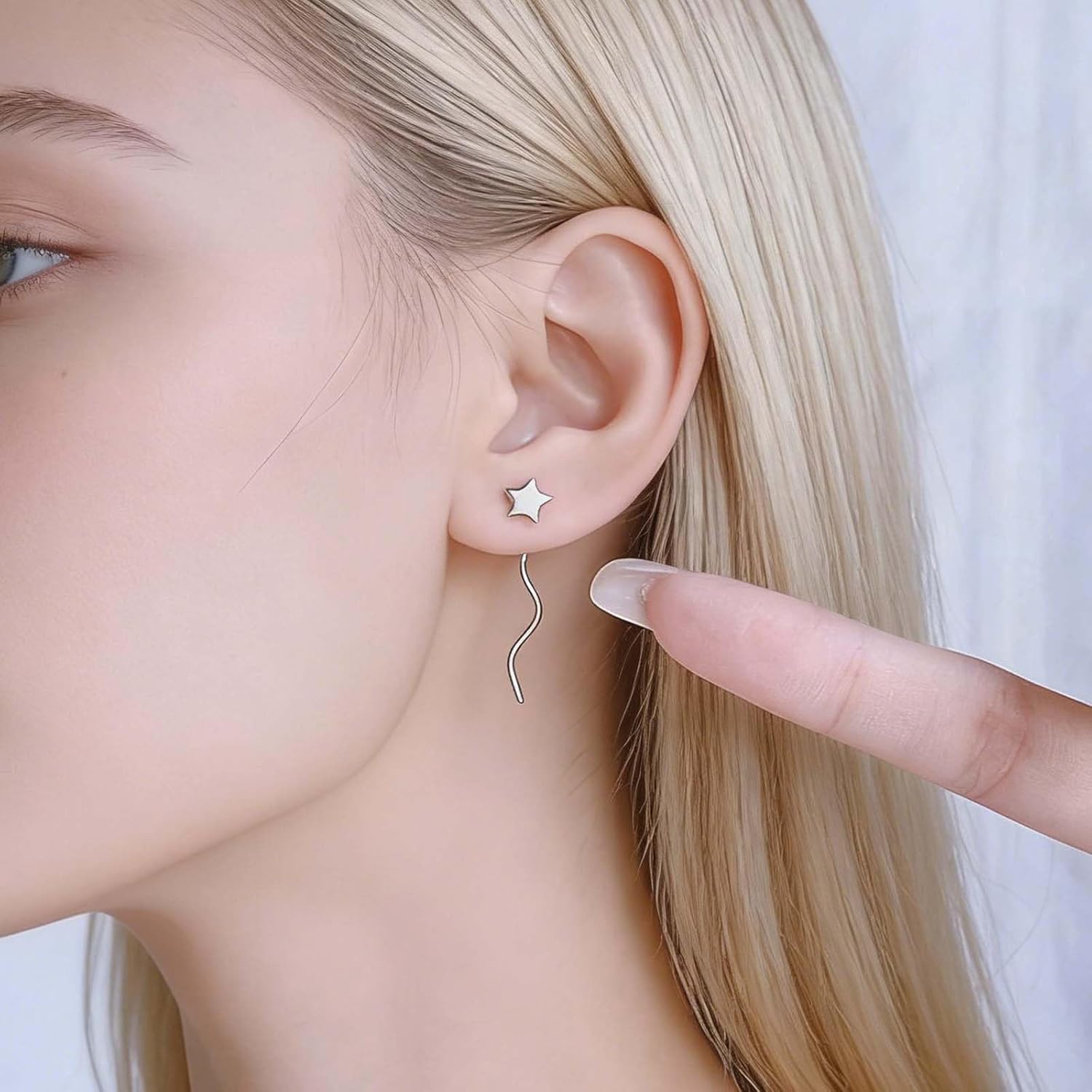 Vintage Star Threader Earrings Twist Tassel Threader Earrings Boho Star Chain Drop Earrings Silver Star Stud Dangle Earrings for Women - Image 2