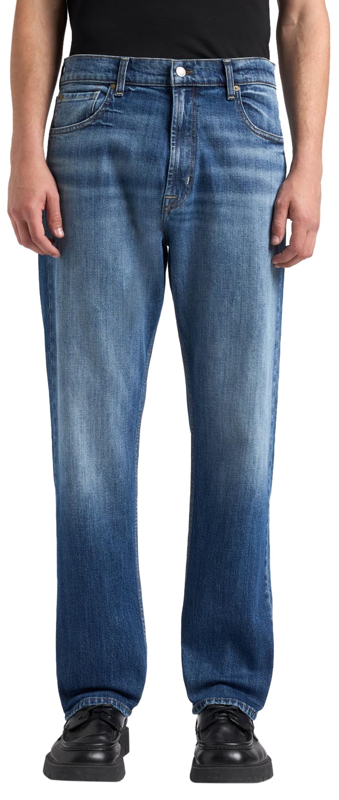 7 For All Mankind Men's Easy Straight Spectrum Jeans, Mid Blue, 28 W, 28W
