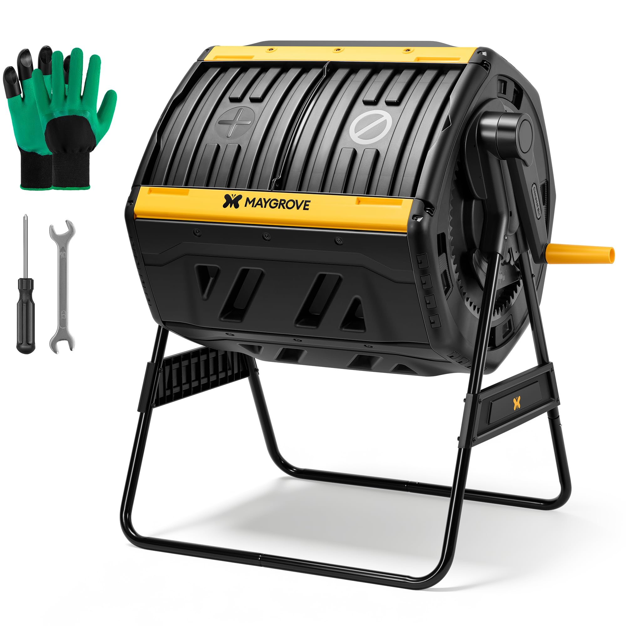 MAYGROVE Outdoor Compost Bin 43 Gallon, Dual Chamber for Garden Backyard