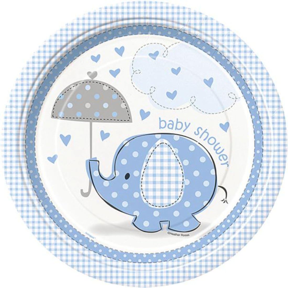 Blue Elephant Boy Baby Shower Dinner Plates, 8ct
